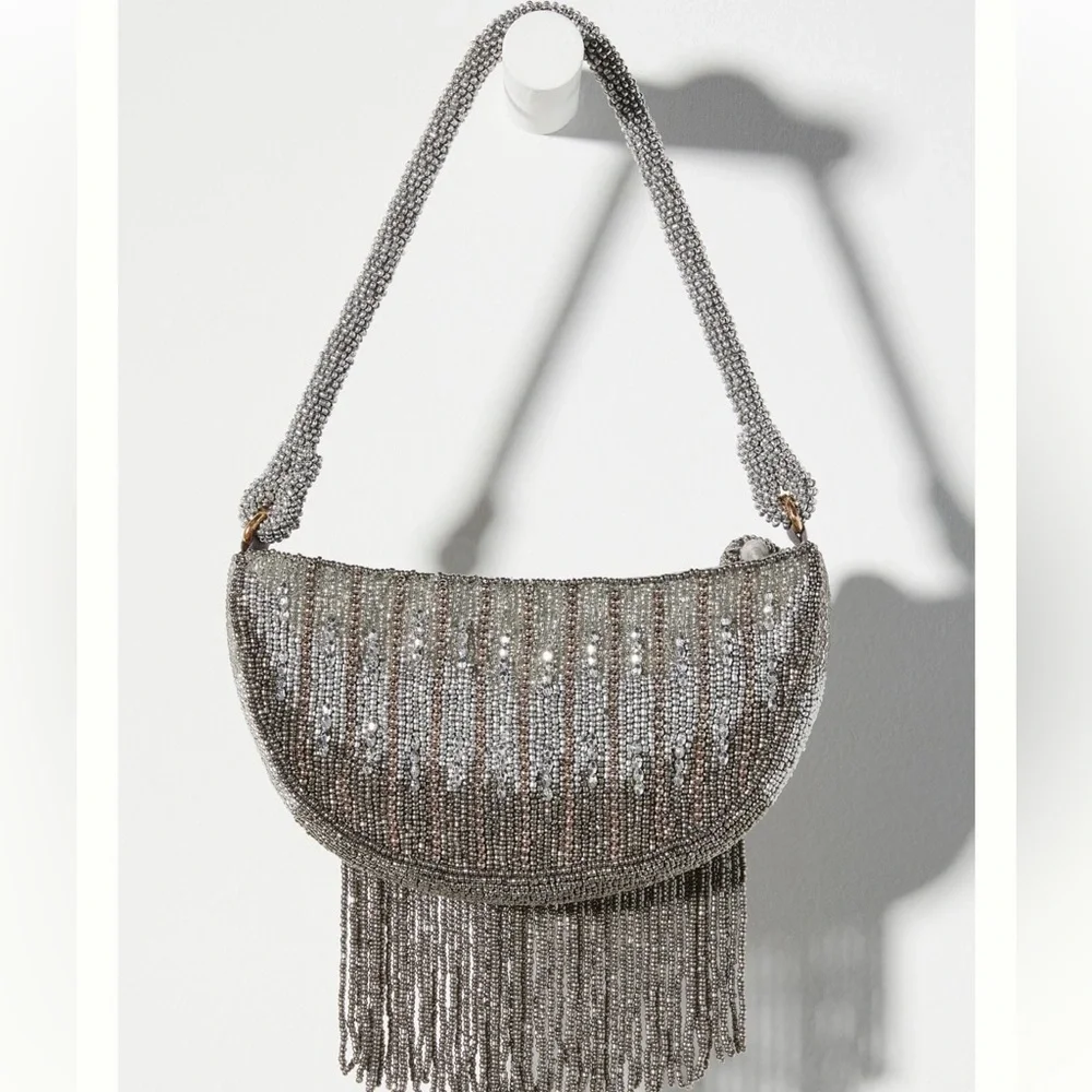 New Anthropologie Mini Half Moon Beaded Shoulder Bag!!🔥🔥🔥 - Picture 2 of 16